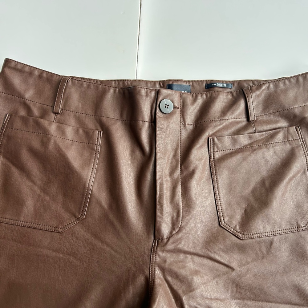 Anthropologie Maeve Chocolate Brown Faux Leather Colette Wide-Leg Pants, Size 22